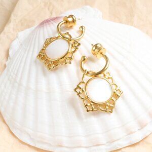 Julie Vos Gold Helene Mother Pearl Hoop & Charm Earrings